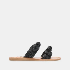 DINAH WIDE SANDALS ONYX RAFFIA