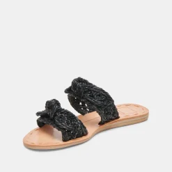 DINAH WIDE SANDALS ONYX RAFFIA