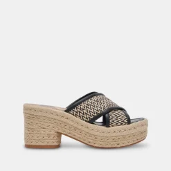 ELDORA HEELS WHITE BLACK RAFFIA