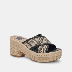 ELDORA HEELS WHITE BLACK RAFFIA