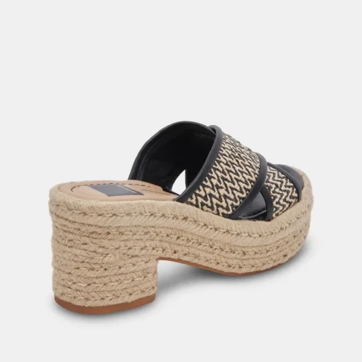 ELDORA HEELS WHITE BLACK RAFFIA
