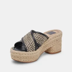 ELDORA HEELS WHITE BLACK RAFFIA
