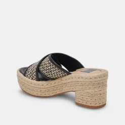 ELDORA HEELS WHITE BLACK RAFFIA