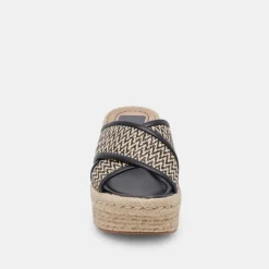 ELDORA HEELS WHITE BLACK RAFFIA