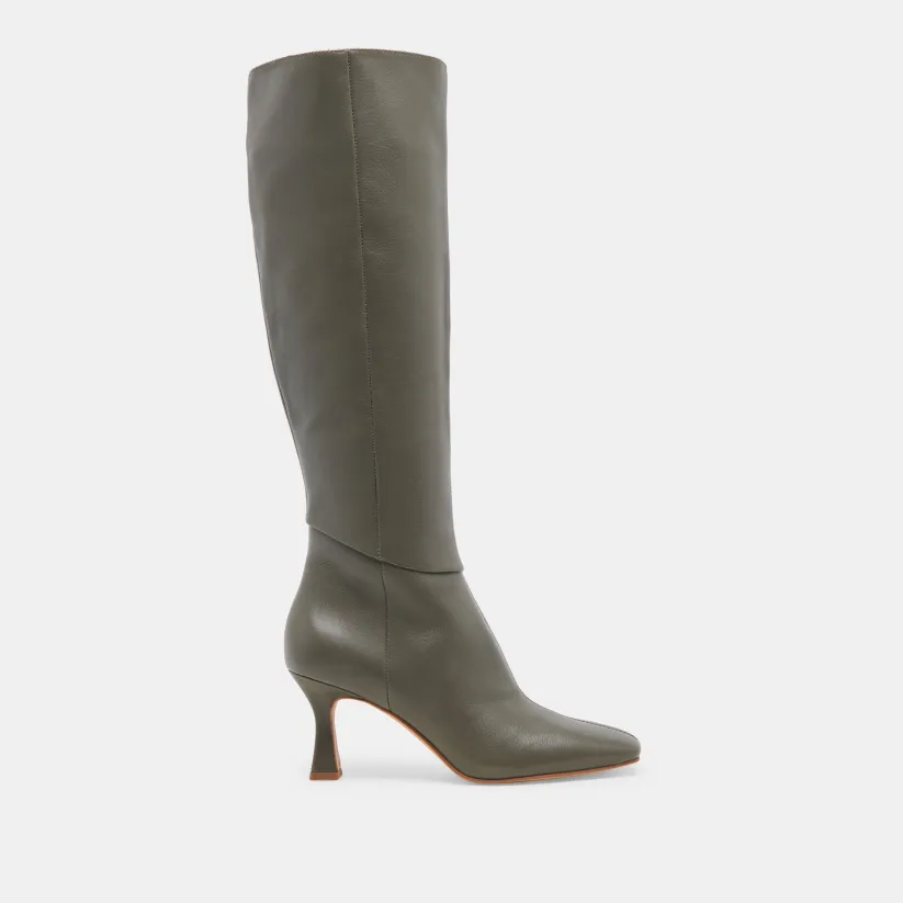 GYRA WIDE CALF BOOTS DARK OLIVE LEATHER