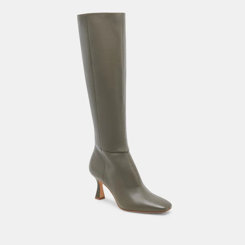 GYRA WIDE CALF BOOTS DARK OLIVE LEATHER