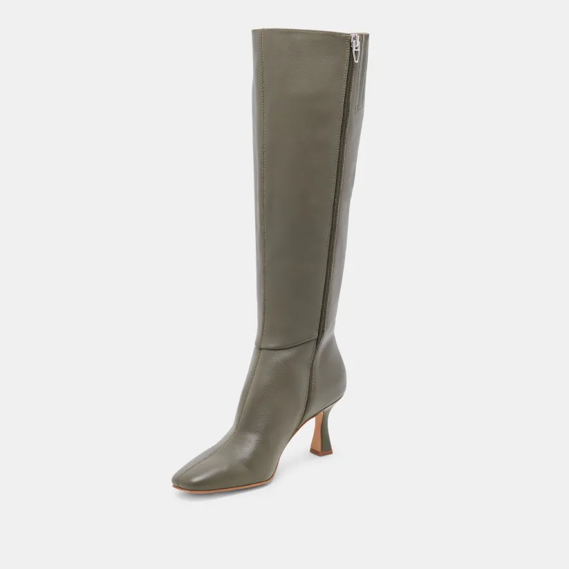 GYRA WIDE CALF BOOTS DARK OLIVE LEATHER