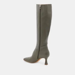 GYRA WIDE CALF BOOTS DARK OLIVE LEATHER