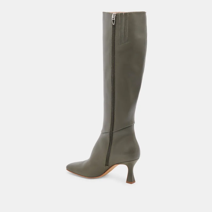 GYRA WIDE CALF BOOTS DARK OLIVE LEATHER