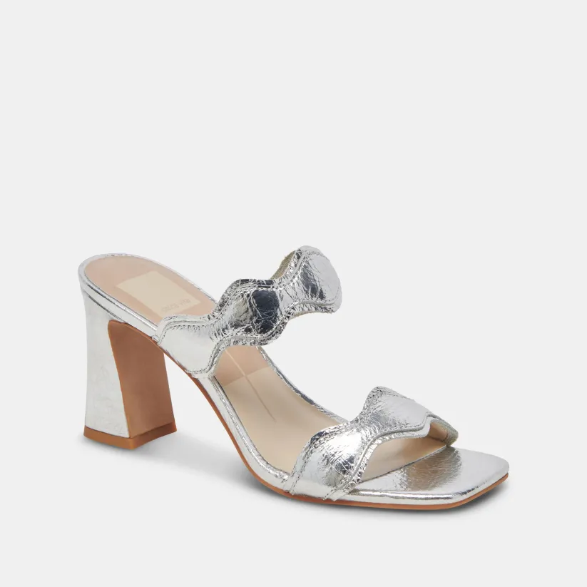 ILVA WIDE HEELS SILVER DISTRESSED LEATHER