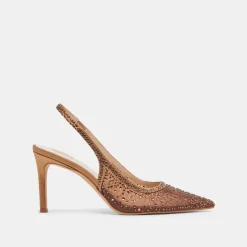KAYE CRYSTAL HEELS MID BROWN MESH