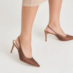 KAYE CRYSTAL HEELS MID BROWN MESH