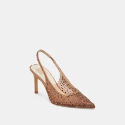 KAYE CRYSTAL HEELS MID BROWN MESH