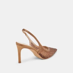KAYE CRYSTAL HEELS MID BROWN MESH