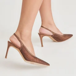 KAYE CRYSTAL HEELS MID BROWN MESH