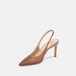 KAYE CRYSTAL HEELS MID BROWN MESH
