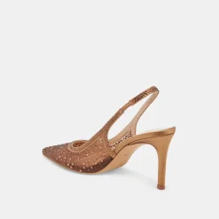 KAYE CRYSTAL HEELS MID BROWN MESH