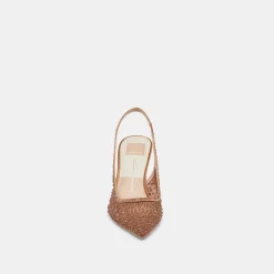 KAYE CRYSTAL HEELS MID BROWN MESH