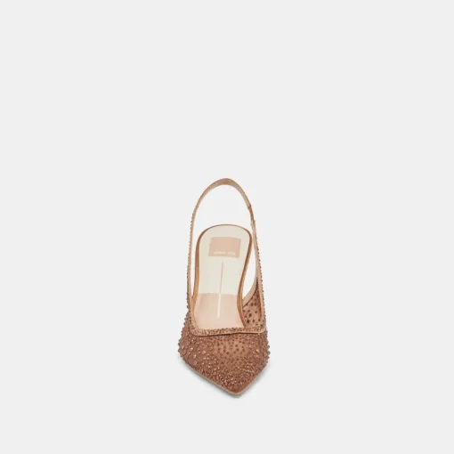 KAYE CRYSTAL HEELS MID BROWN MESH