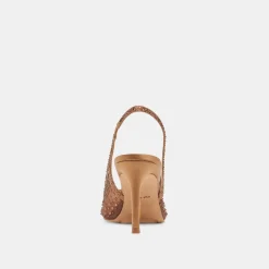 KAYE CRYSTAL HEELS MID BROWN MESH