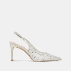 KAYE CRYSTAL HEELS WHITE MESH