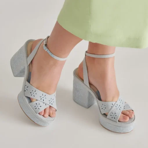 LAISHA HEELS LIGHT BLUE FLORAL EYELET