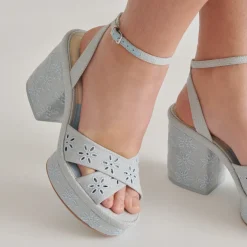 LAISHA HEELS LIGHT BLUE FLORAL EYELET