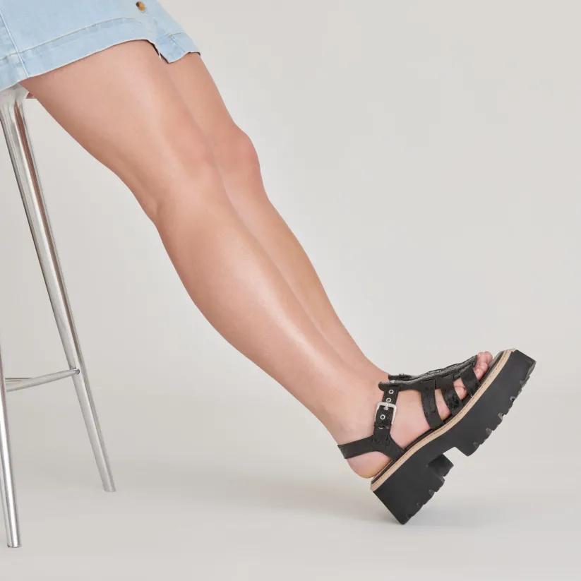 LATICE SANDALS MIDNIGHT EMBOSSED LEATHER