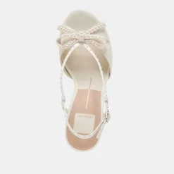 LONNY PEARL HEELS WHITE SATIN