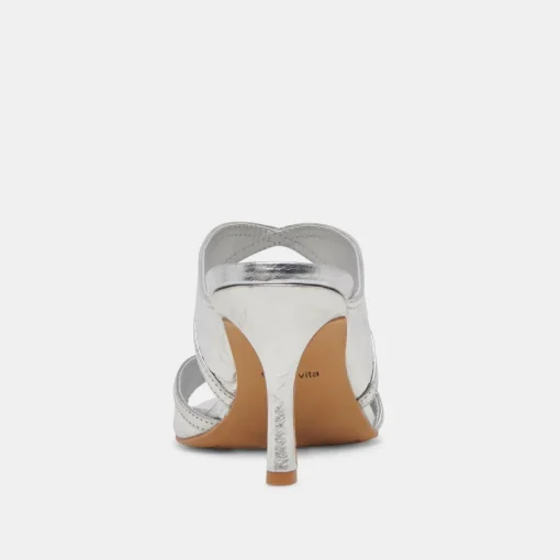 MANDEL HEELS SILVER CRINKLE PATENT