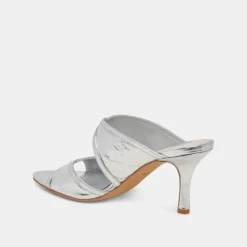 MANDEL HEELS SILVER CRINKLE PATENT