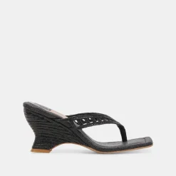 NULLAH WEDGES ONYX RAFFIA