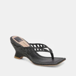 NULLAH WEDGES ONYX RAFFIA