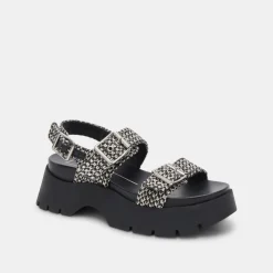PALDA SANDALS BLACK WHITE RAFFIA