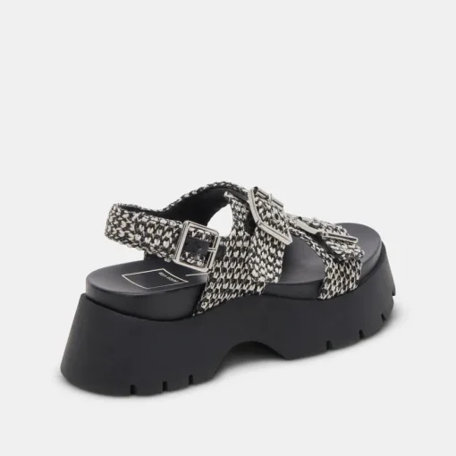 PALDA SANDALS BLACK WHITE RAFFIA