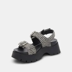PALDA SANDALS BLACK WHITE RAFFIA