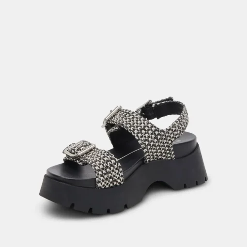 PALDA SANDALS BLACK WHITE RAFFIA
