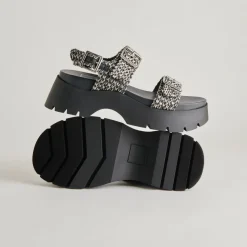 PALDA SANDALS BLACK WHITE RAFFIA