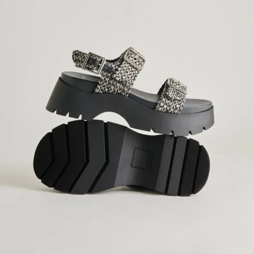 PALDA SANDALS BLACK WHITE RAFFIA