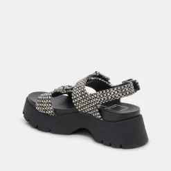 PALDA SANDALS BLACK WHITE RAFFIA