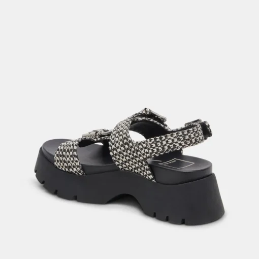 PALDA SANDALS BLACK WHITE RAFFIA