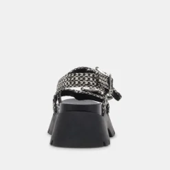PALDA SANDALS BLACK WHITE RAFFIA