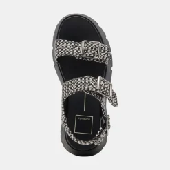 PALDA SANDALS BLACK WHITE RAFFIA