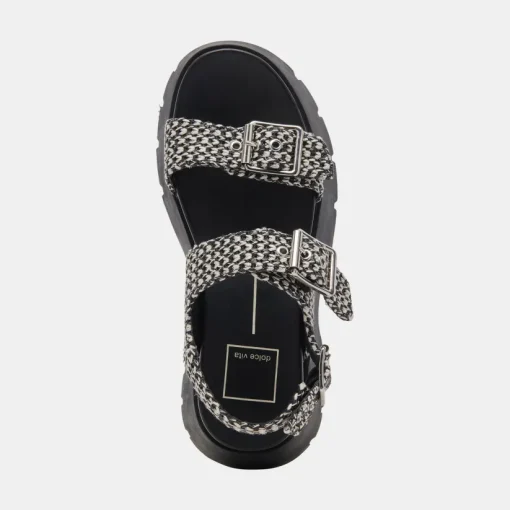 PALDA SANDALS BLACK WHITE RAFFIA