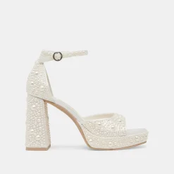 PANDRO PEARL HEELS TRUE WHITE SATIN