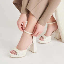 PANDRO PEARL HEELS TRUE WHITE SATIN