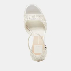 PANDRO PEARL HEELS TRUE WHITE SATIN