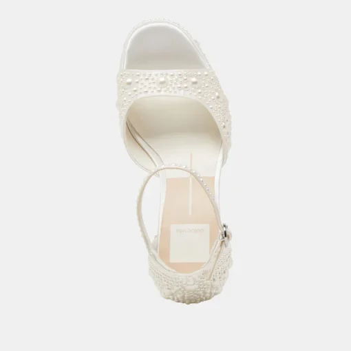 PANDRO PEARL HEELS TRUE WHITE SATIN