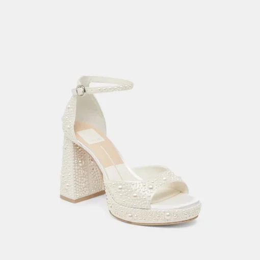 PANDRO PEARL HEELS TRUE WHITE SATIN