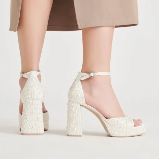 PANDRO PEARL HEELS TRUE WHITE SATIN